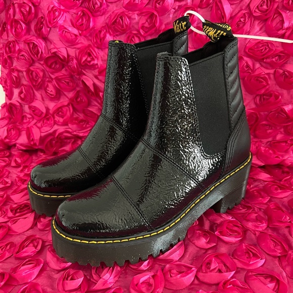 ROZALIE DISTRESSED PATENT HEELED CHELSEA BOOTS - Picture 2 of 10